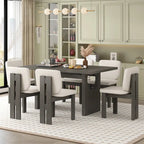 Conjunto de jantar de madeira de estilo de transição, com 7 peças, mesa retangular e 6 cadeiras