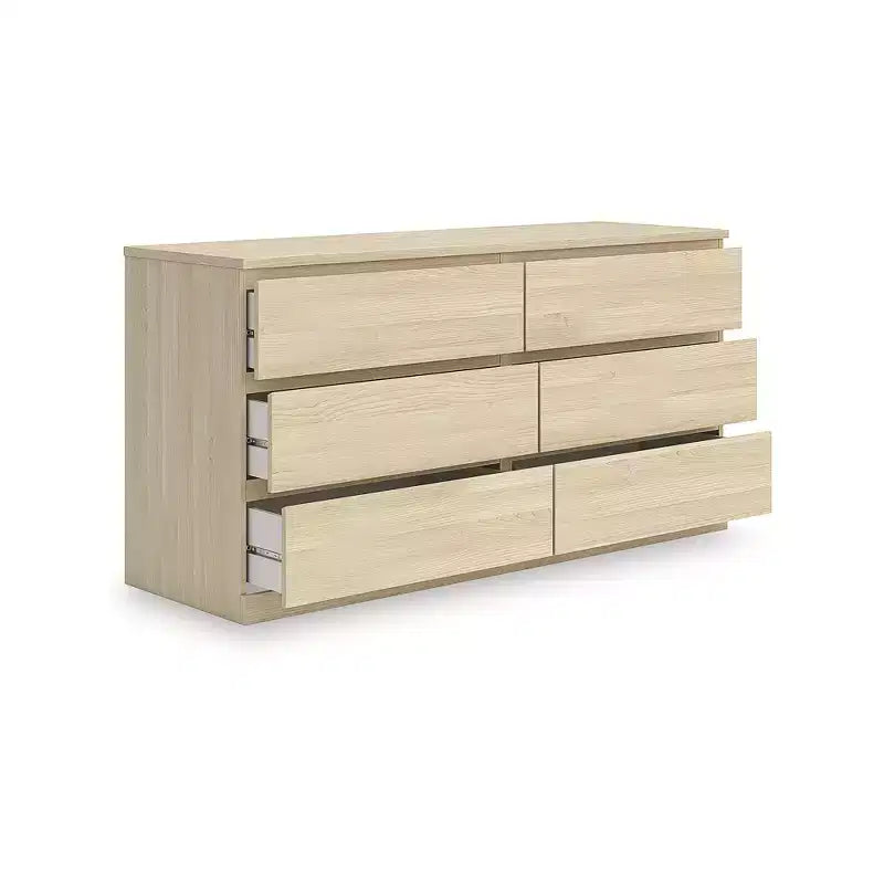 Signature Design by Ashley moderne Onita-Kommode mit 6 Schubladen, Kommode aus Holz in Naturbraun ohne Beschläge