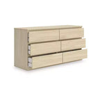 Signature Design by Ashley moderne Onita-Kommode mit 6 Schubladen, Kommode aus Holz in Naturbraun ohne Beschläge