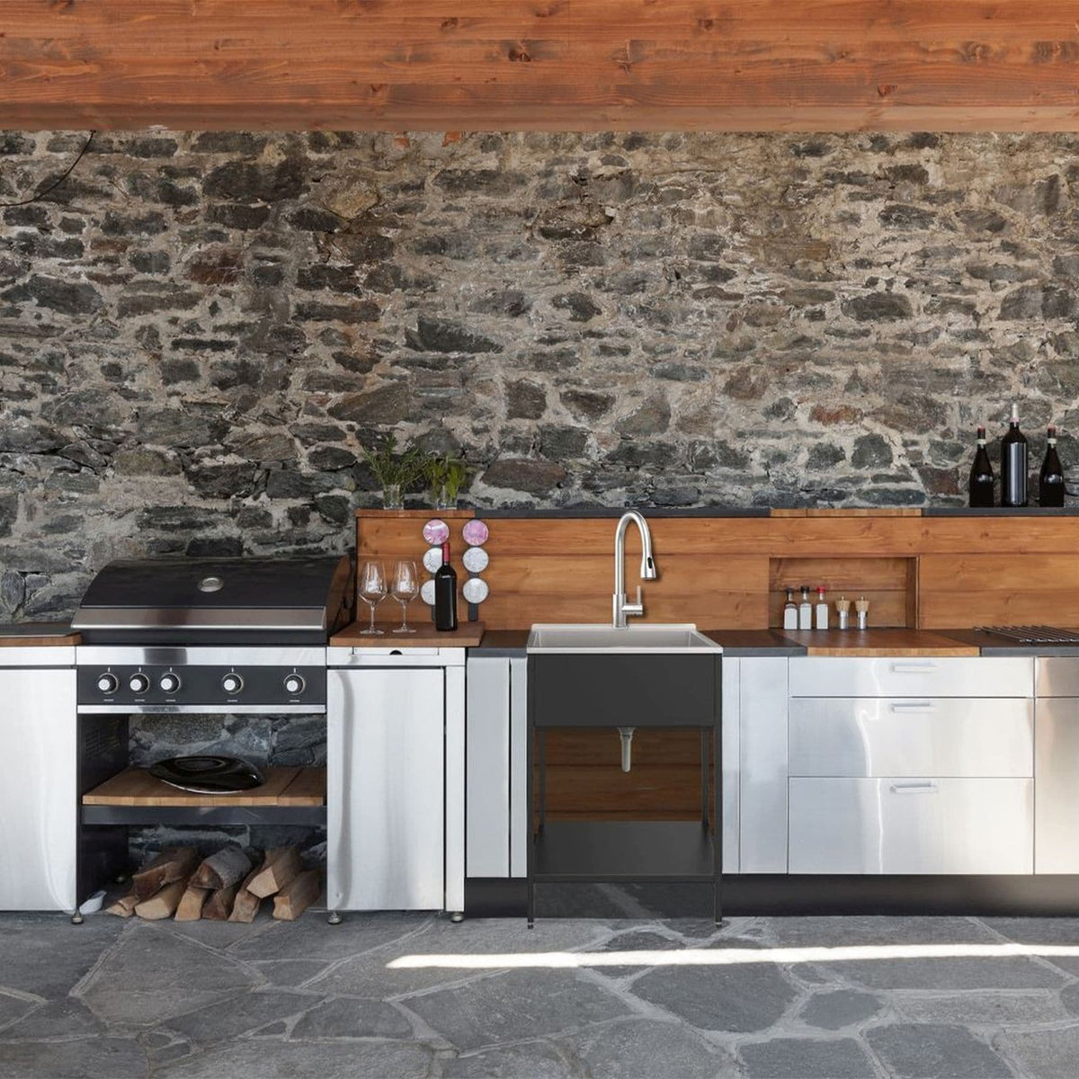 Lavatoio per lavanderia con mobile, in acciaio inox, 24-in W x 22-in D x 35-in H