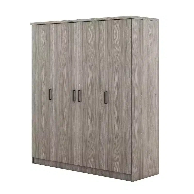 Viertüriger Kleiderschrank aus Holz mit Kleiderstange, 1 Schublade und Einlegeböden