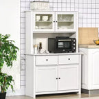 HOMCOM 63.5 Küchenbuffet mit Aufsatzschrank, Vorratsschrank mit 4 Einlegeböden, Schubladen, Glastüren mit Rahmen und offener Ablagefläche für die Mikrowelle