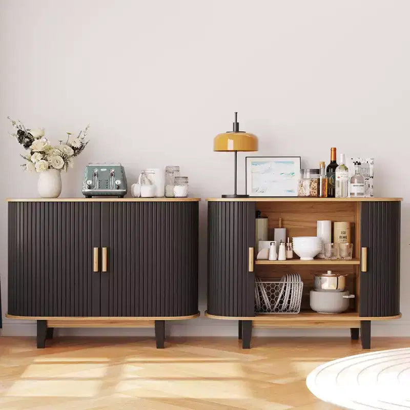 40' gecanneleerd dressoir, opbergkast met schuifdeur en verstelbare plank, moderne opbergkast, bartafel met roldeur