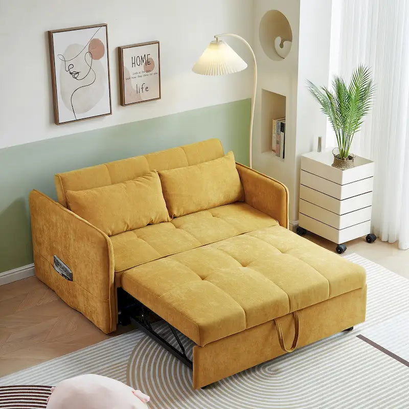 Gelbes Schlafsofa mit Ausziehfunktion aus Chenille - 39.00 x 53.50 x 31.50