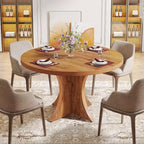 Lantine ronde eettafel van 47.24 inch voor 4-6 personen, eettafel in landelijke stijl met middenpoot, kleine eettafel voor de eetkamer of woonkamer, bruin