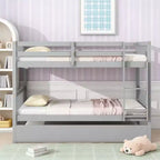 Twin Over Twin Modern Wood Bunk Bed with Trundle, Convertible into 2 Beds