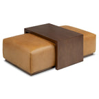 Pouf Jarmo Poly & Bark avec tablette en noyer réglable - cuir italien véritable pleine fleur