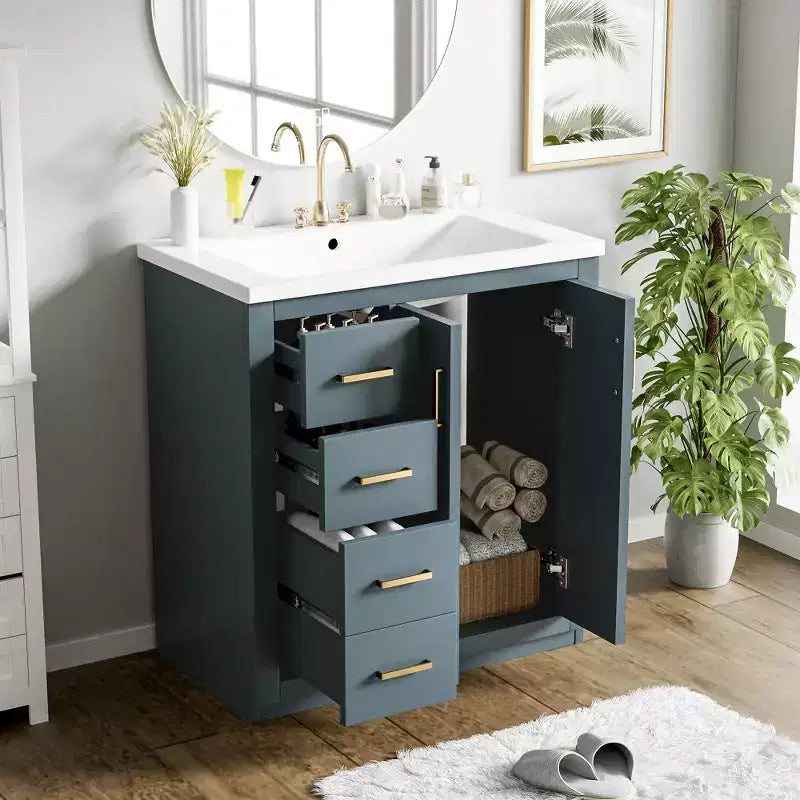 30 Badezimmer-Waschtischunterschrank mit einem Waschbecken, Schrank und 3 Schubladen ??Schwarz / Blau / Grün / Indigo / Weiß