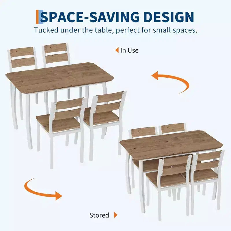 5-teiliges Küchenmöbel-Set mit Metallgestell, Tisch und Stühlen, mit abgeschrägtem Design