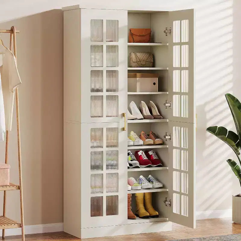 Hoher Schuhschrank von Lantine mit Türen, Schuhaufbewahrung mit 8 Ebenen und verstellbaren Einlegeböden, moderner Schuhschrank für Flur, Kleiderschrank und Wohnzimmer, Weiß
