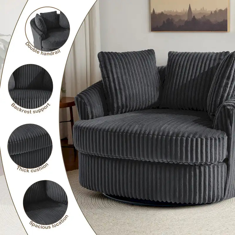 2er-Set übergroßer Cord-Sessel mit Drehfunktion, 43 W, und Kissen