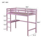 Okak Minimalism Loft Bed with Ladder, Rubber Wood Twin Loft Bed with Safety Guardrail and Build-In Desk, Bed Frames for Kids, Teenagers