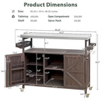 Îlot de cuisine d’extérieur, chariot de bar roulant et meuble de rangement, table de barbecue en bois massif avec plateau en acier inoxydable, porte-épices, porte-serviettes