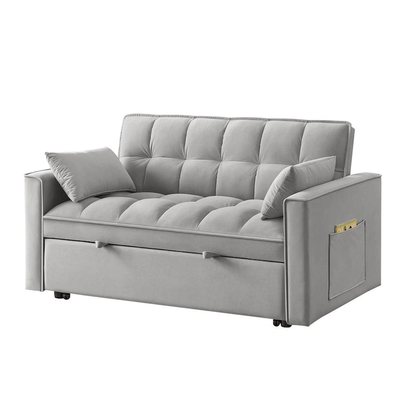 Rozkładana sofa dwuosobowa 4 w 1 z podłokietnikami i kieszeniami do przechowywania, wielofunkcyjna pikowana sofa z regulowanym oparciem