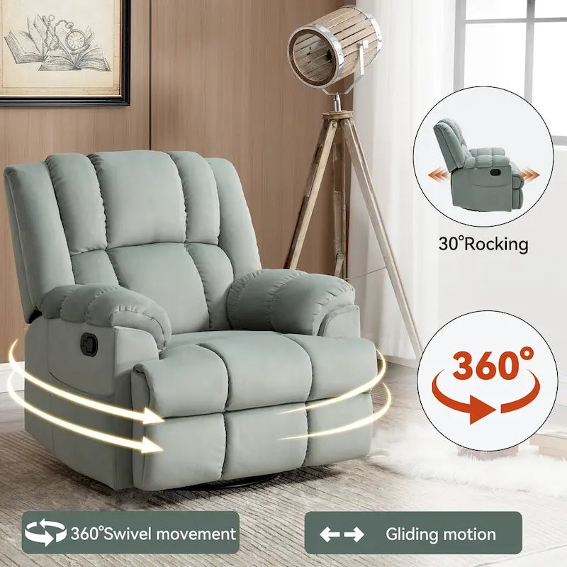 Groene extra grote handmatige relaxfauteuil met draaifunctie, schommelfunctie en stoffen bekleding