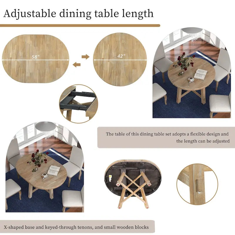 Mesa de jantar redonda extensível em estilo rústico, em madeira, com extensão de 16 polegadas