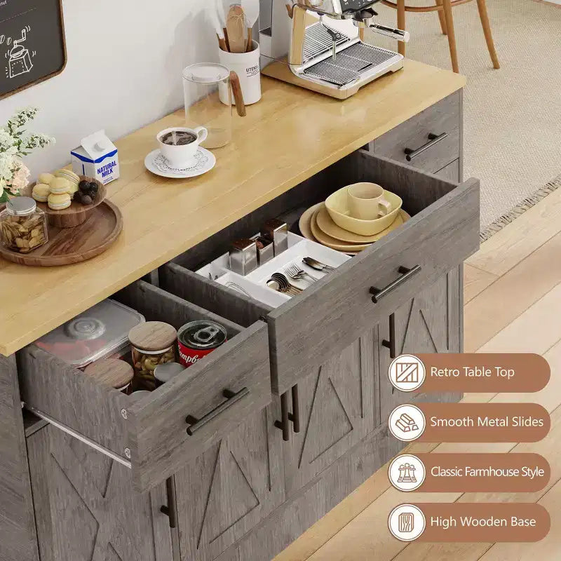Aparador Celebalcony com arrumação, armário de cozinha grande de 53.4 com 3 gavetas e 4 portas, prateleira ajustável para cozinha e sala de estar