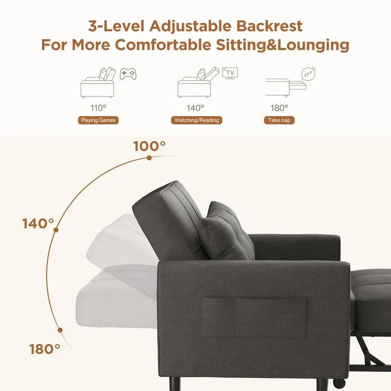 Sofá-cama ajustável 3 em 1, sofá-cadeirão extensível, cama dobrável convertível para sala de estar