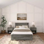 Cadre de lit double de style champêtre Plank+Beam avec tête de lit, lit plateforme en bois massif