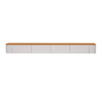 Meuble TV suspendu contemporain, long, en bois blanc, avec tiroirs