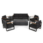 Giovanna Outdoor-Sitzgruppe aus Aluminium für 7 Personen mit Feuerstelle von Christopher Knight Home