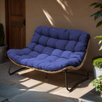 Poltrona doppia Papasan con cuscino, in rattan PE resistente a tutte le condizioni atmosferiche e struttura in metallo, per interni ed esterni