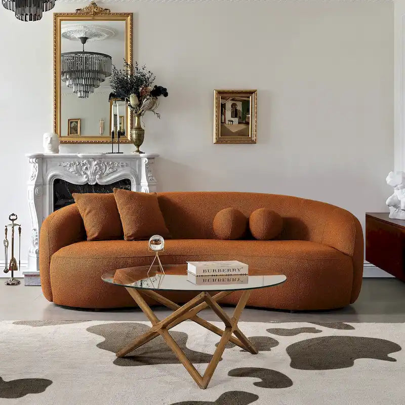 Blaine gebogenes Sofa im Japandi-Stil aus luxuriösem, modernem Bouclé-Stoff
