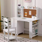 Kinderschreibtisch mit Stuhl für Jungen und Mädchen, hölzerner Kinderschreibtisch mit Bücherregal, Pinnwand, Schrank und Schublade, für Kinder von 3-8 Jahren