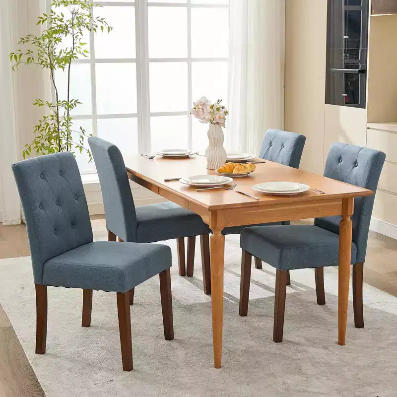 Esszimmerstühle im Parsons-Stil mit Knopfheftung, 6er- / 4er-Set - gepolsterte Küchenstühle aus Stoff mit Holzbeinen und gepolsterten Sitzflächen - Möbel für Wohnzimmer und Küche