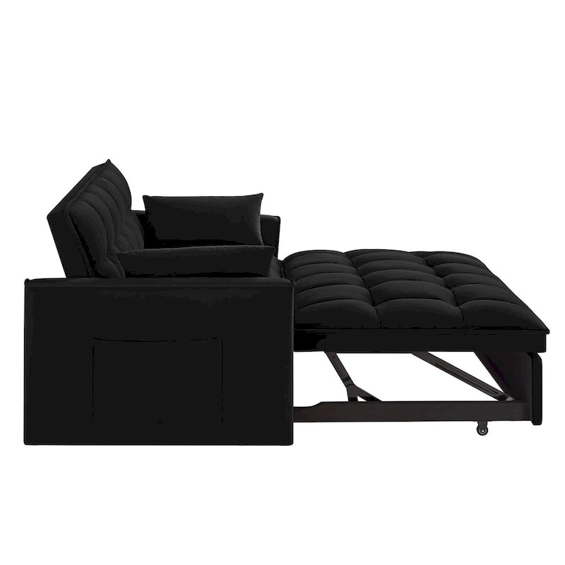 Rozkładana sofa dwuosobowa 4 w 1 z podłokietnikami i kieszeniami do przechowywania, wielofunkcyjna pikowana sofa z regulowanym oparciem