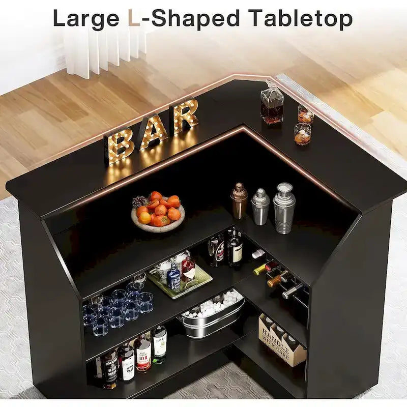Meuble-bar en L avec porte-verres à pied pour bar à domicile