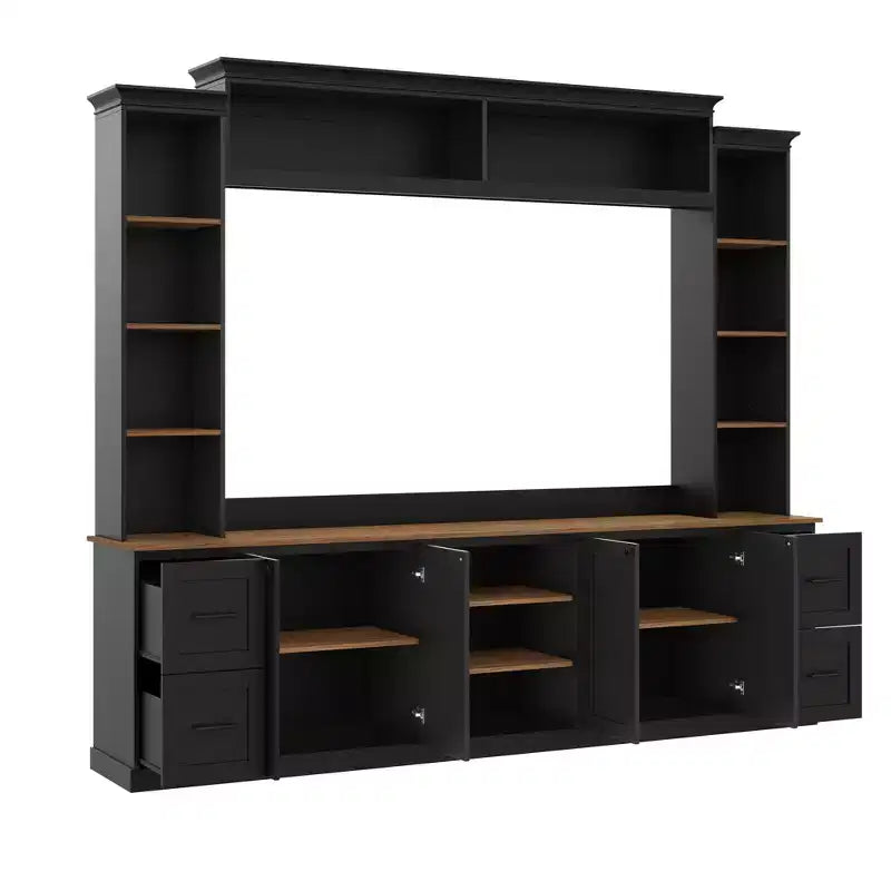 ModernLuxe 4-in-1-Unterhaltungszentrum im Landhausstil, passend für Fernseher bis 70, TV-Ständer-Medienkonsole mit verstellbaren Einlegeböden und Schubladen