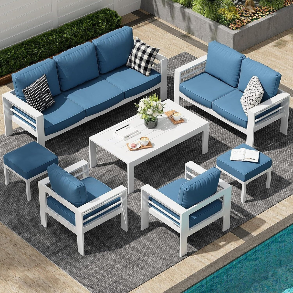 AECOJOY 7-teiliges Gartenmöbelset aus Aluminium für draußen