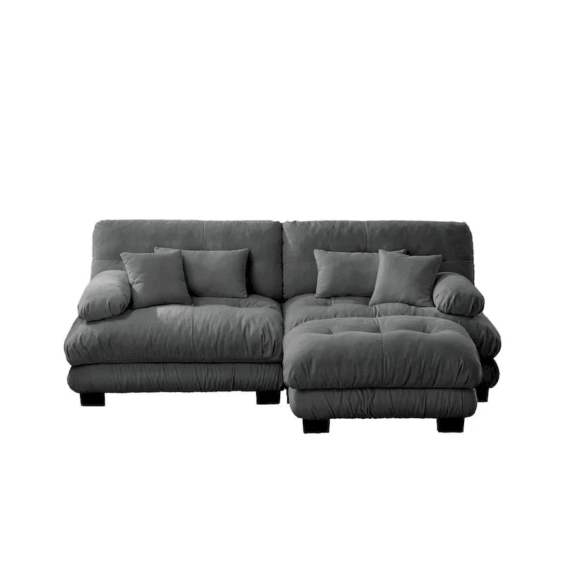 Narożna sofa dwuosobowa w kształcie litery L z tapicerką chenille i poduszkami lędźwiowymi