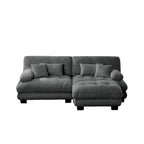 Narożna sofa dwuosobowa w kształcie litery L z tapicerką chenille i poduszkami lędźwiowymi