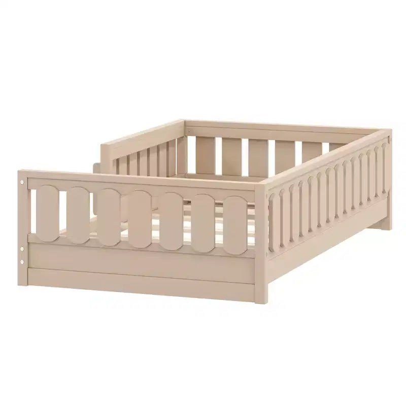 Cadre de lit plateforme pour enfant, format simple ou double, avec barrières de sécurité, bibliothèques intégrées et étagères de rangement