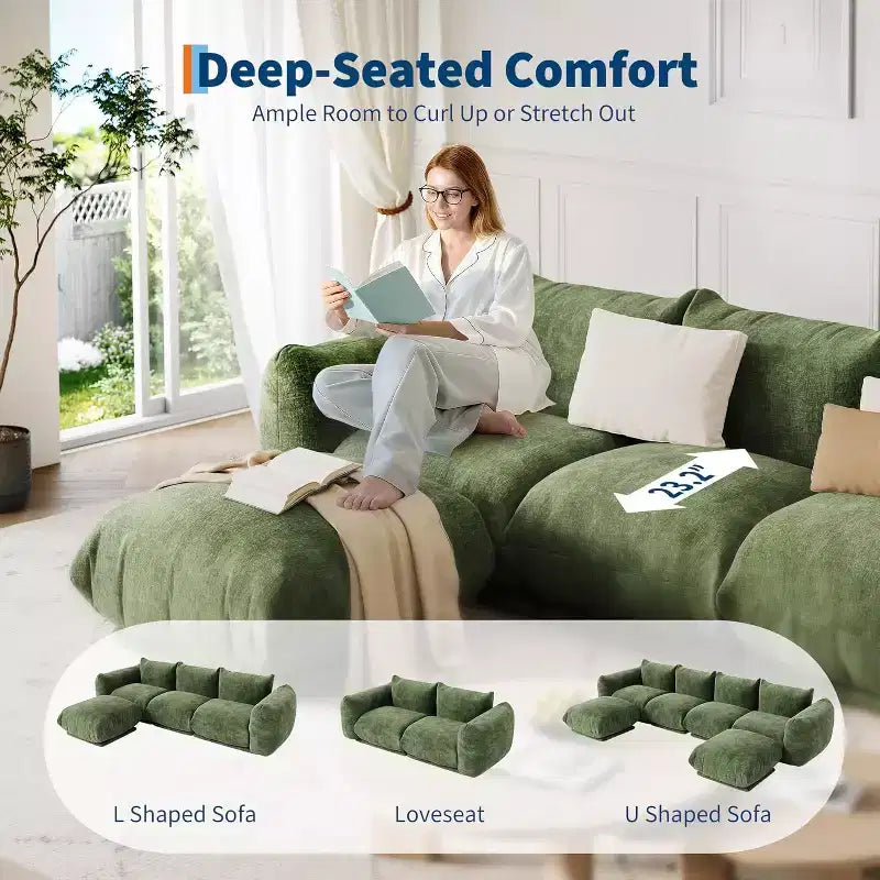 Αρθρωτός διθέσιος καναπές Love Seat από ύφασμα σενίλ, καναπές-σύννεφο με αφρό υψηλής ελαστικότητας, καναπές χωρίς σκελετό για μικρούς χώρους