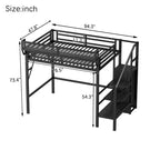 Okak hoogslaper van 94 inch voor een eenpersoonsbed, met kledingkast, opbergplanken en mand, bedframe voor slaapkamer of studentenkamer