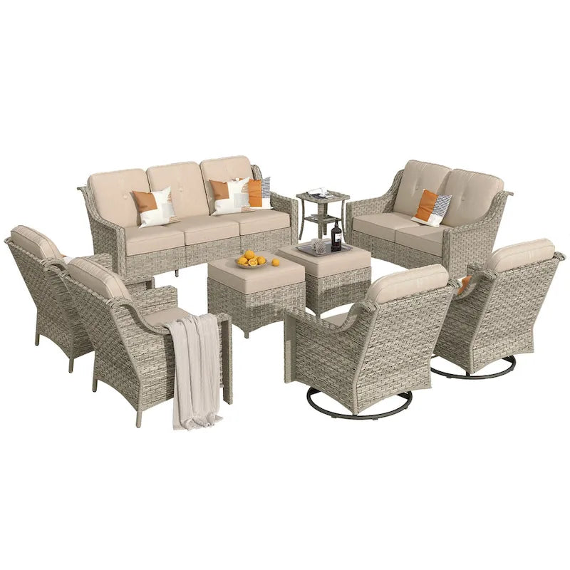 XIZZI 9-delige loungeset voor buiten met draaibare stoel