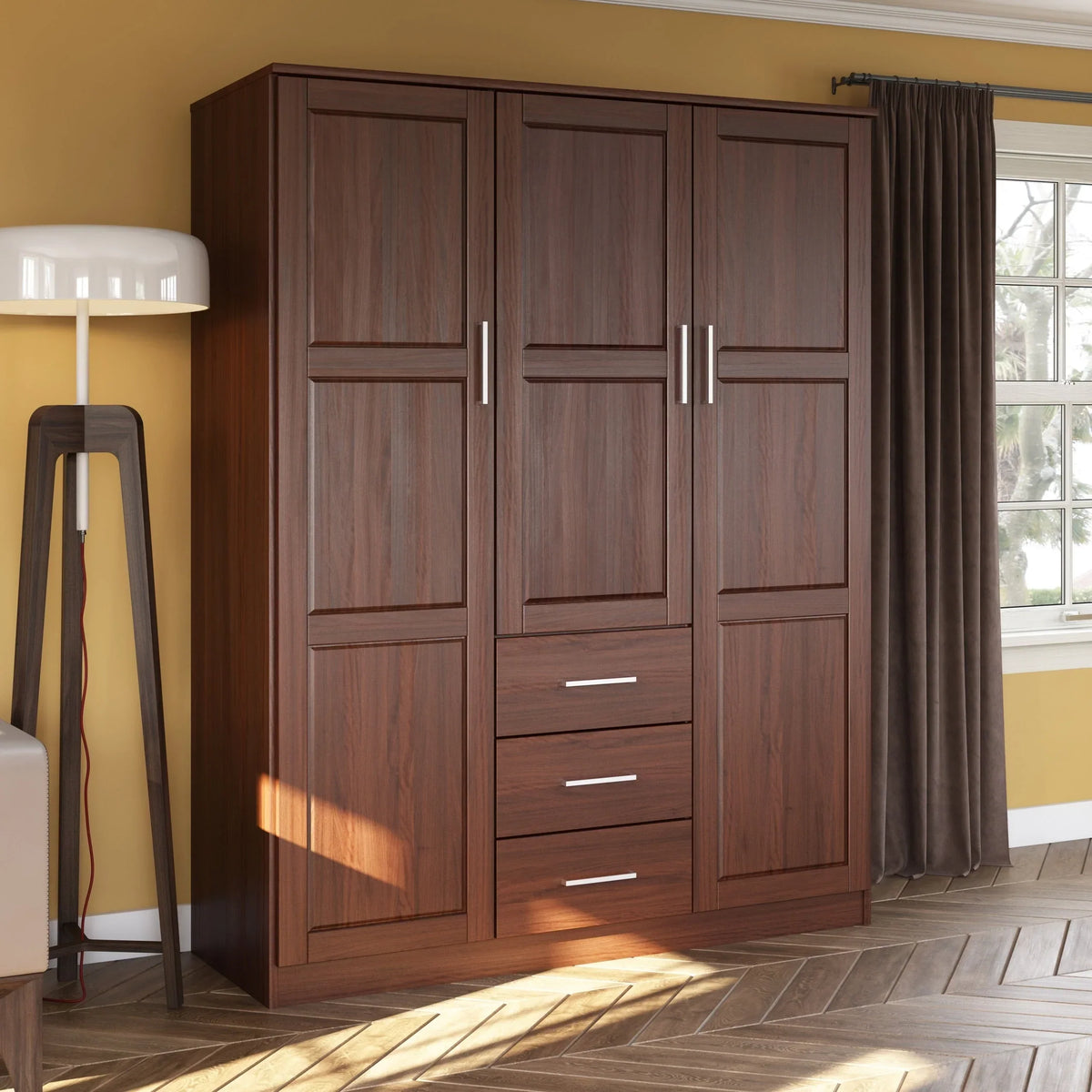 Palace Imports Cosmo Kleiderschrank mit 3 Türen aus 100 % Massivholz und Türen aus Massivholz oder mit Spiegel