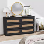 Rattan-Kommode fürs Schlafzimmer mit 6 Schubladen, 47 breite Kommode im modernen Landhausstil, Holz-Aufbewahrungsschrank und Organizer für Kleiderschrank, Wohnzimmer und Flur