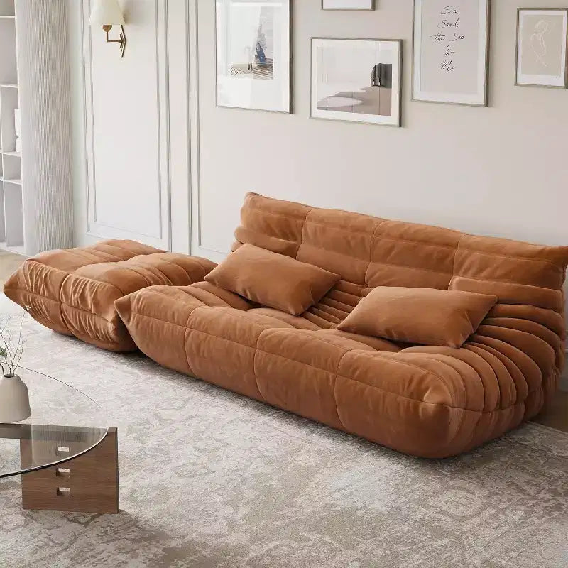 Übergroßes Sitzsacksofa mit Ottomane im Kuschelstil, haustierfreundlicher Zweisitzer aus Wildlederimitat für Wohnzimmer und Büro, keine Montage erforderlich