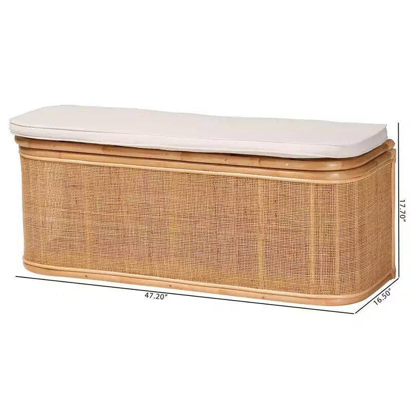 bali & pari Banc de rangement en rotin naturel Ishana Naturel/Blanc : polyester rembourré, cadre en contreplaqué, aucun assemblage requis