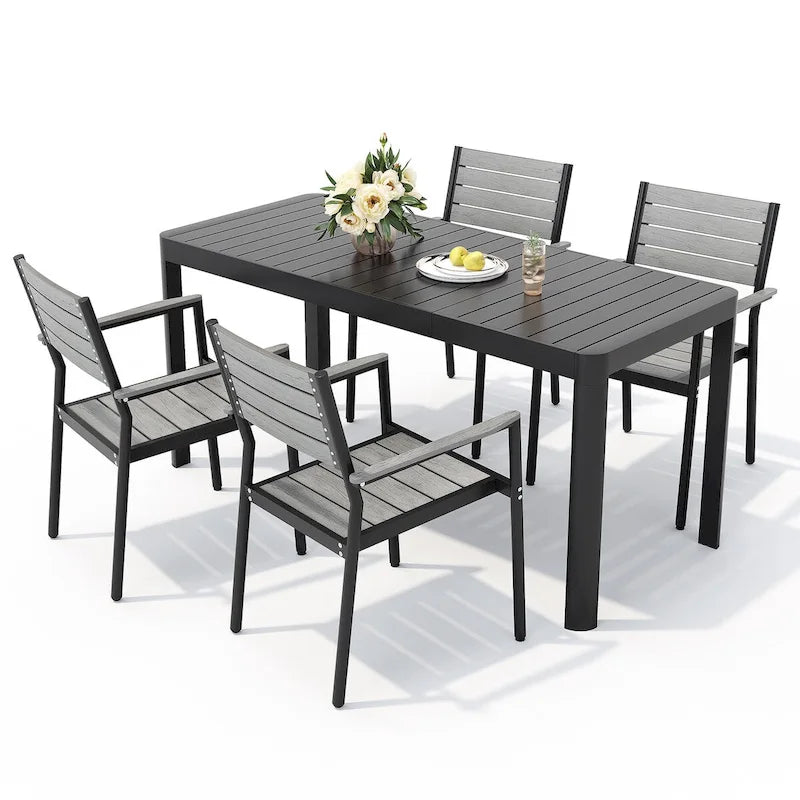 Aluminium tuinset voor buiten, 5/7-delig, met stapelbare stoelen en uitschuifbare tafel