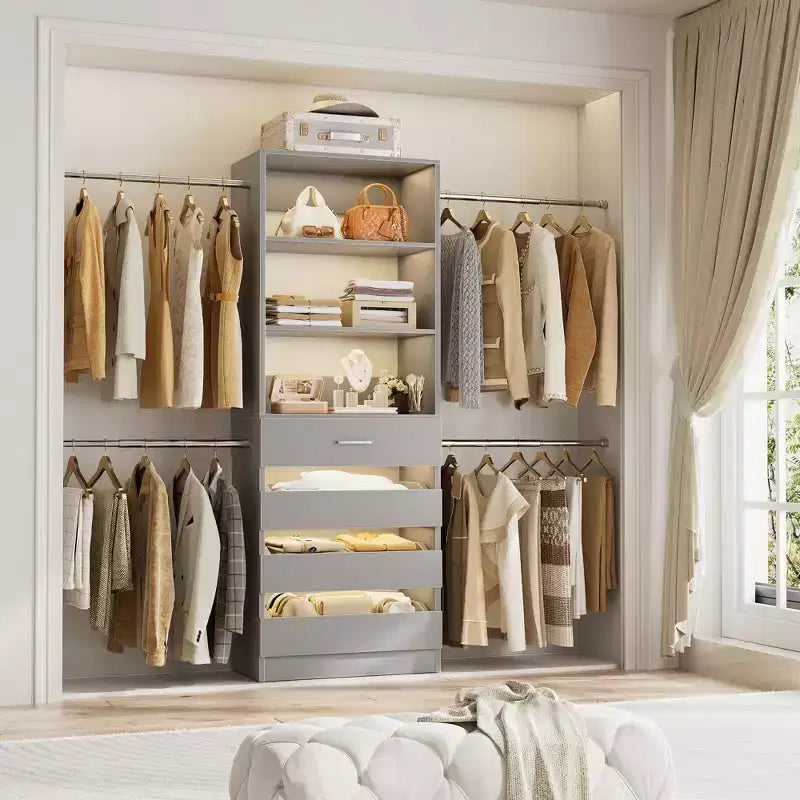 Besiost-Schrankorganisationssystem aus Holz, 4-9 Ft, mit 4 Schubladen, 4 Kleiderstangen und Regaltürmen