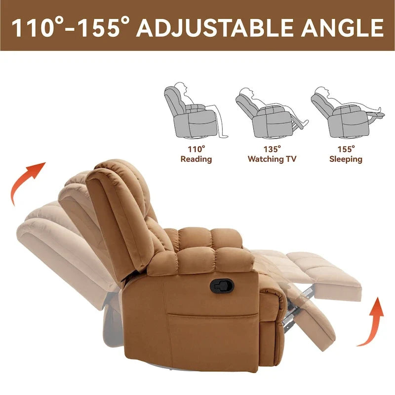 Groene extra grote handmatige relaxfauteuil met draaifunctie, schommelfunctie en stoffen bekleding