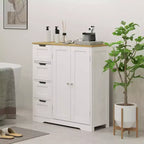 Meuble de salle de bains HOMCOM avec étagère réglable, meuble de rangement autoportant avec 4 tiroirs et 2 portes, blanc