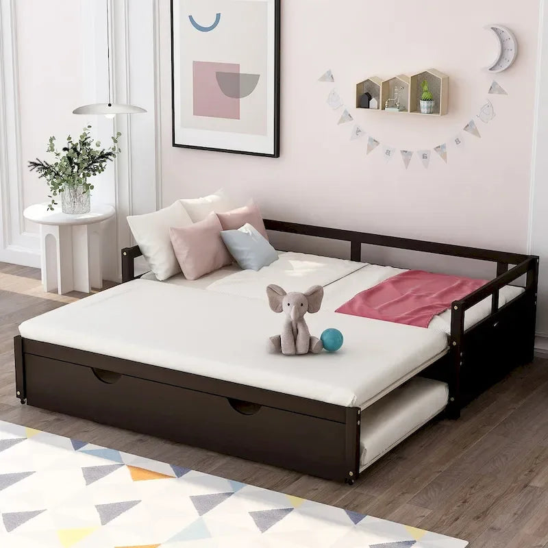 Lit de jour extensible avec lit gigogne, lit de jour en bois avec lit gigogne