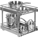 Ausziehbarer Schrankorganizer mit 2 Ebenen, robustes Metall, eingeschränkte lebenslange Garantie - rostbeständige Chromoberfläche
