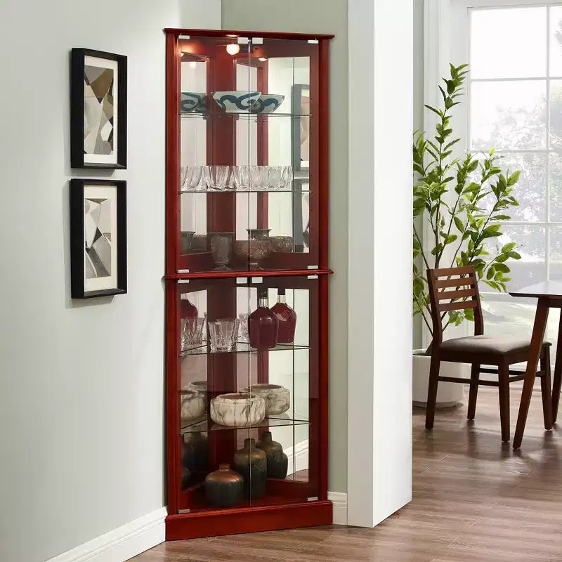 Eckvitrine, Kirschbaum/Walnuss, Glasvitrine mit 4 Türen